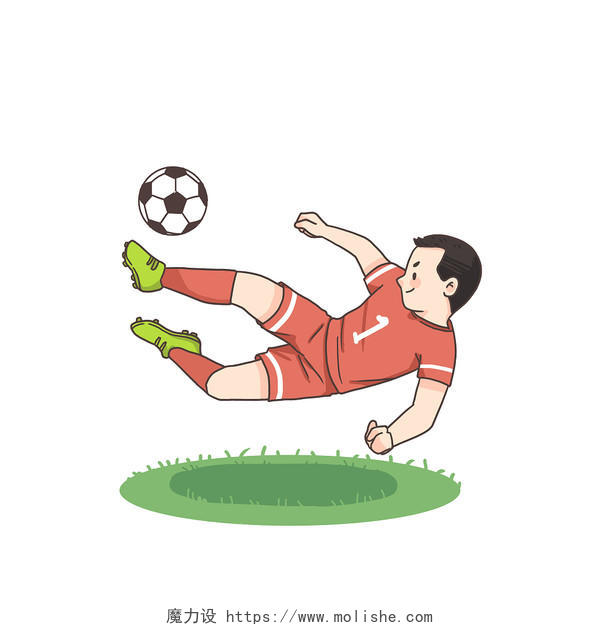 手绘卡通红色运动员踢足球动作插图元素踢足球元素